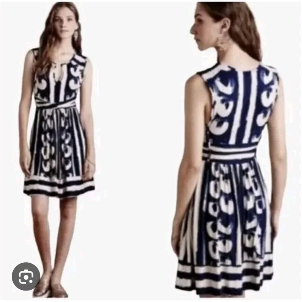 ANTHROPOLOGIE MAEVE Womens Navy Marin Sennebec Fit & Flare Jersey Dress XS - Picture 2 of 13